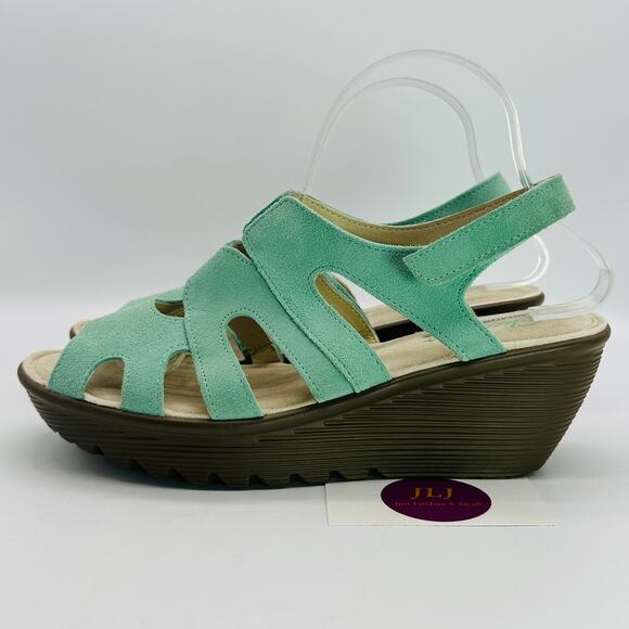 Skechers Women's Parallel Stylin Mint Green Suede Wedge Sandals Size 9.5 - Picture 5 of 13